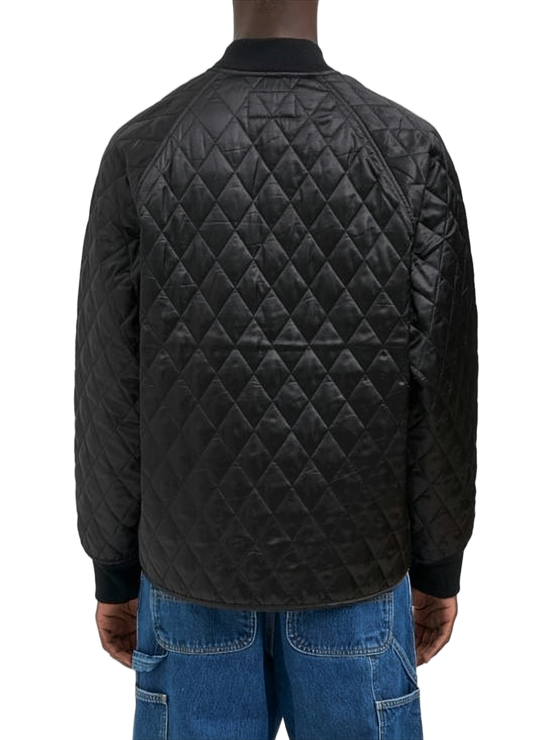 Diamond-Patterned Quilted Jacket With Ribbed Details