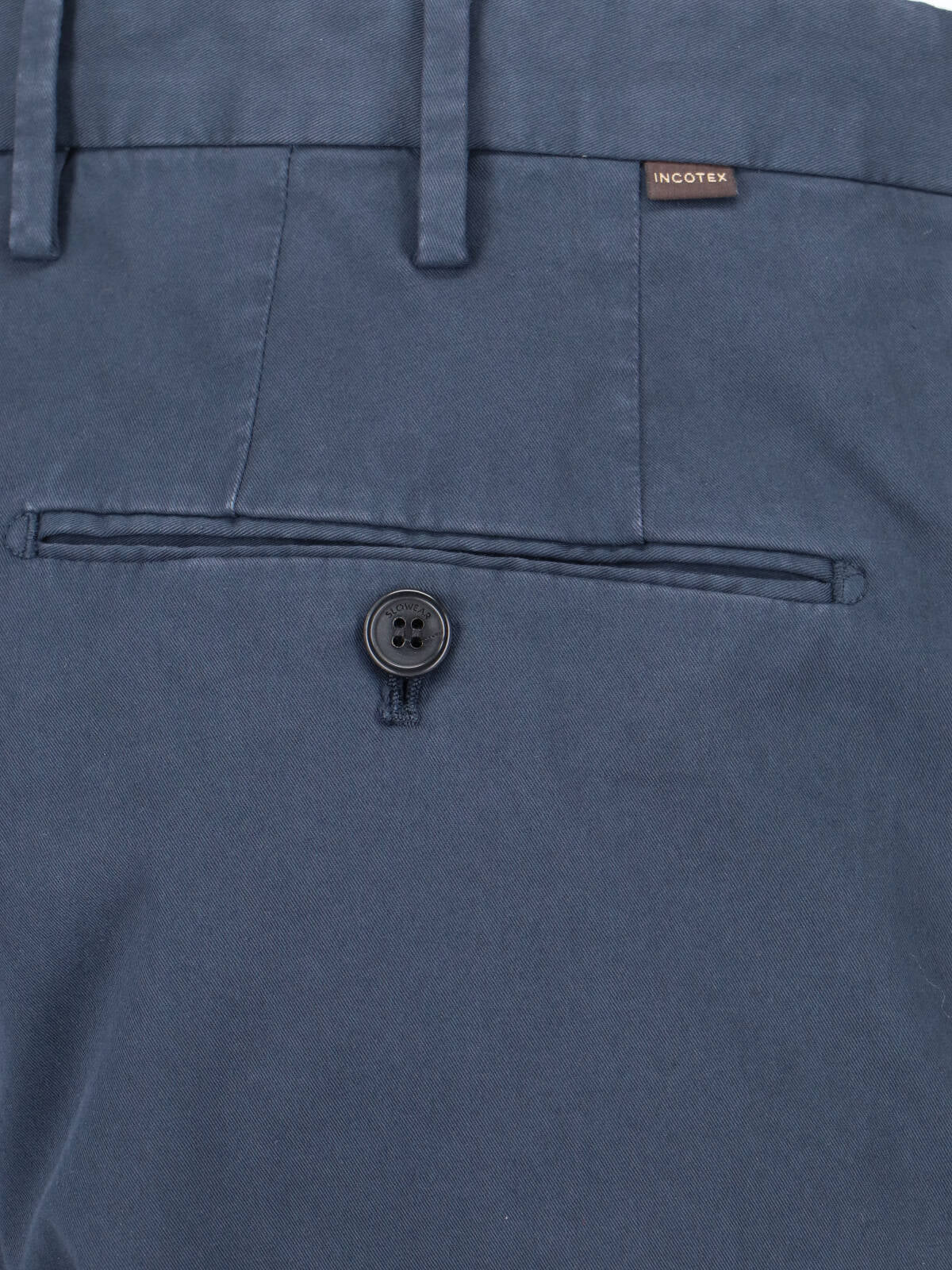 Blue Mid-Rise Straight-Leg Tailored Trousers