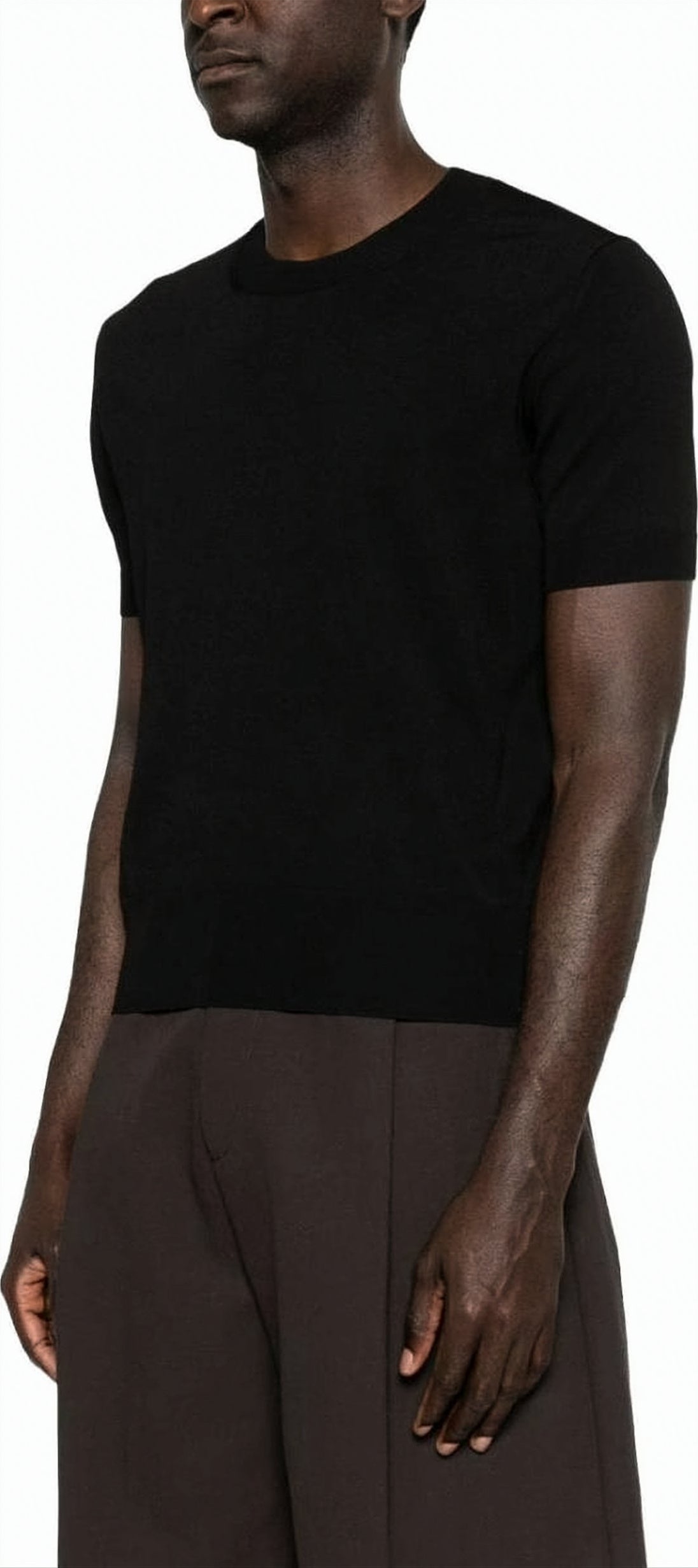 Black Fitted Viscose Rayon Crewneck Sweater