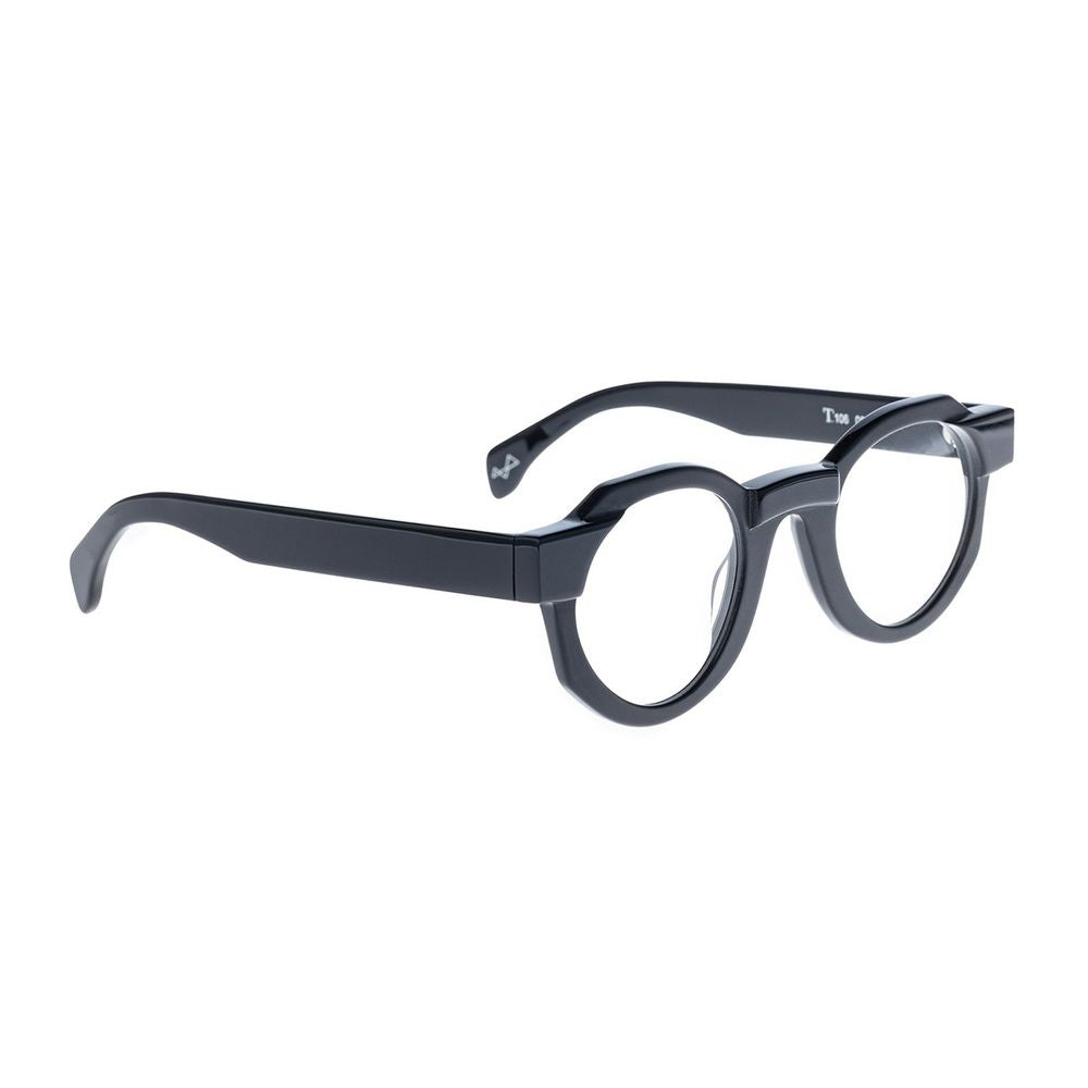 T106 Bold Round Frame Sunglasses In Black Satin Acetate