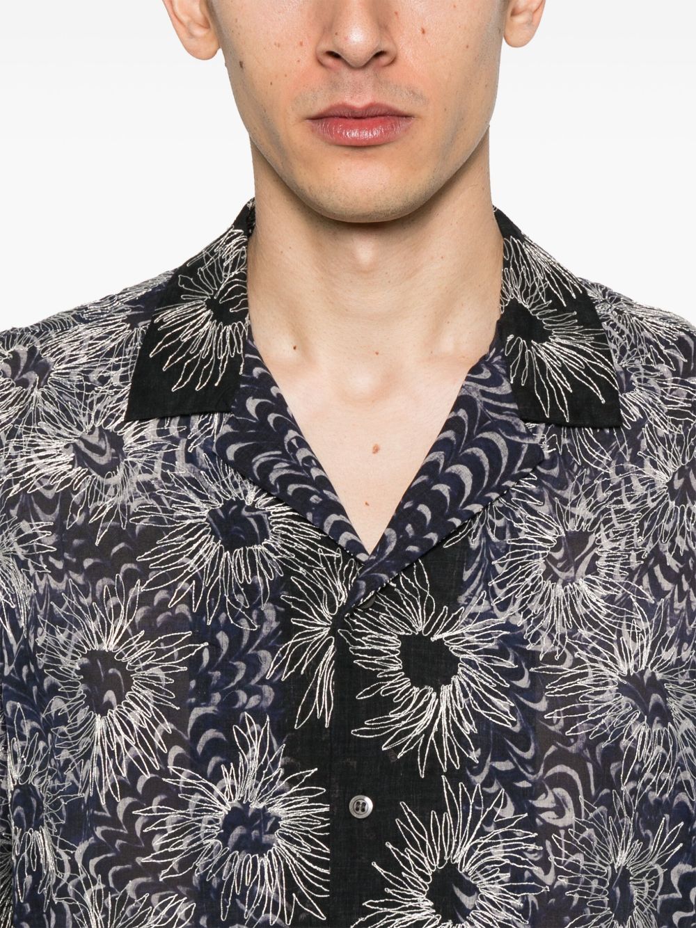 Navy Blue Short-Sleeved Camp Collar Shirt
