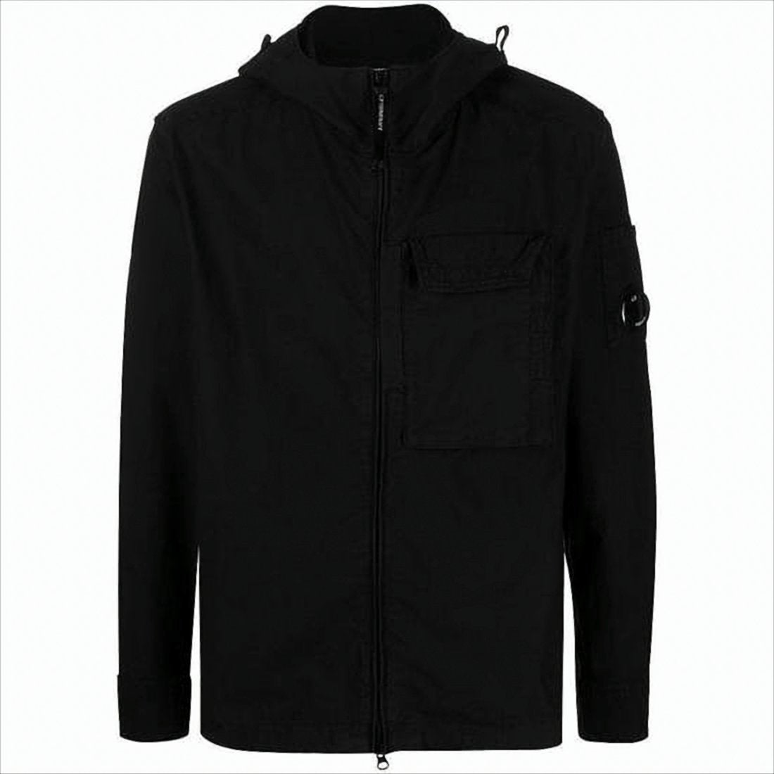 Minimalist Black Hooded Jacket With Zip Front