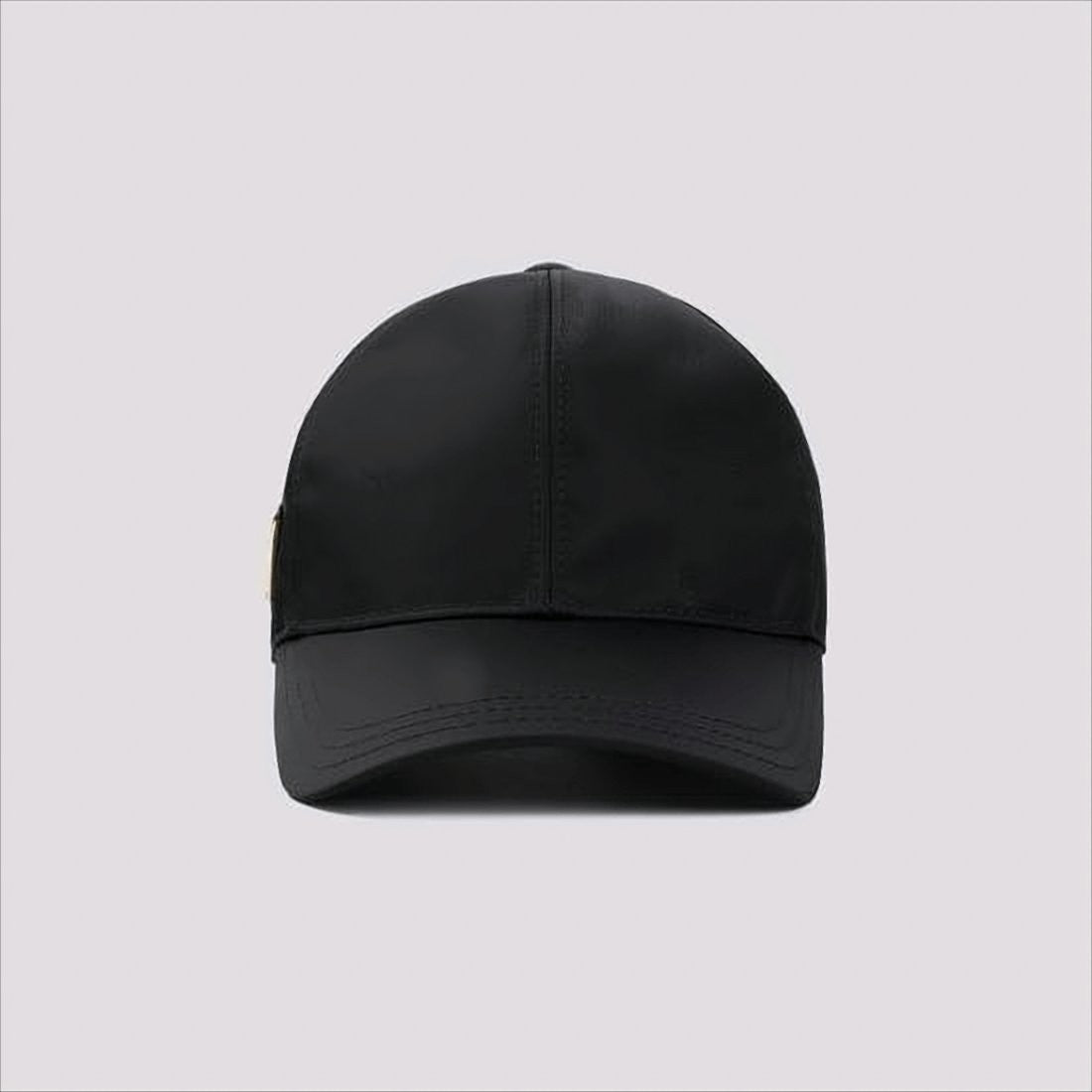Structured Black Cap With Triangular Metal Logo