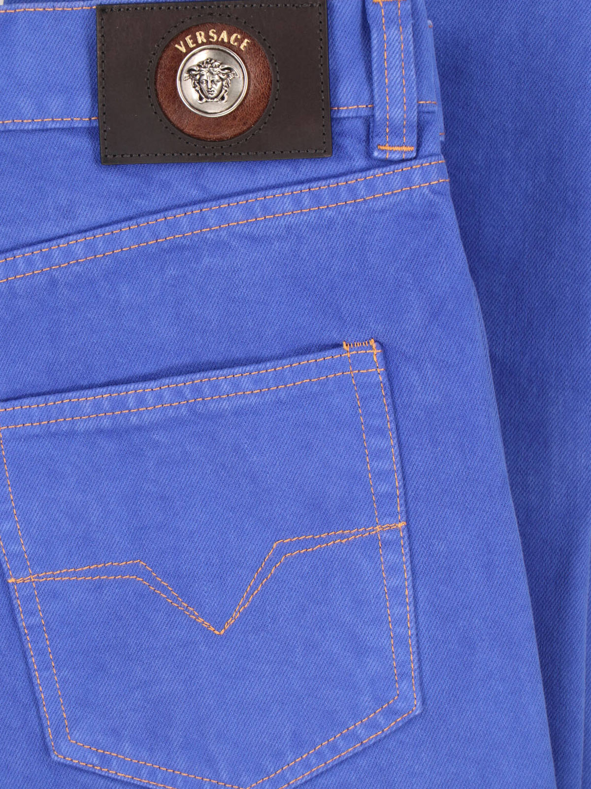 Blue Straight-Leg Medusa Denim Jeans