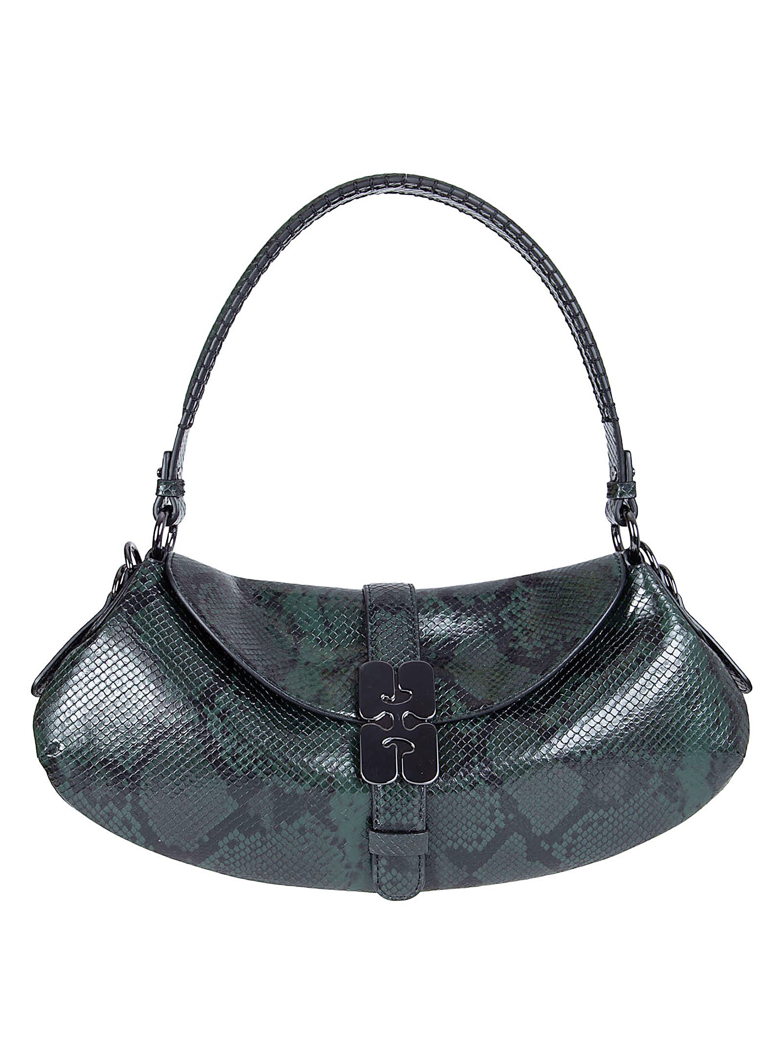 Crescent-Shaped Shoulder Bag in Glossy Faux Snake Texture