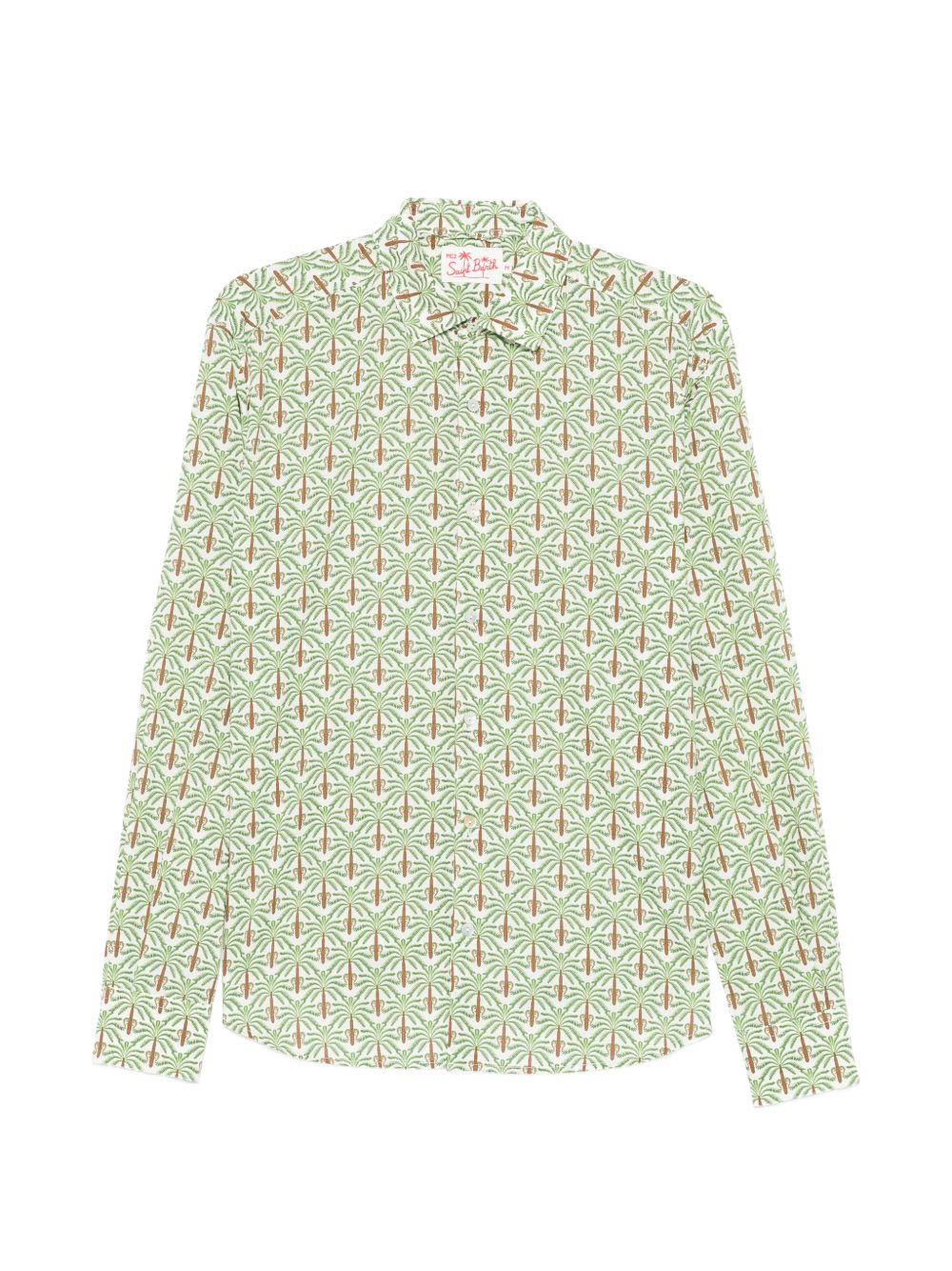 Long-Sleeve Button-Up Shirt with Palm Tree Pattern