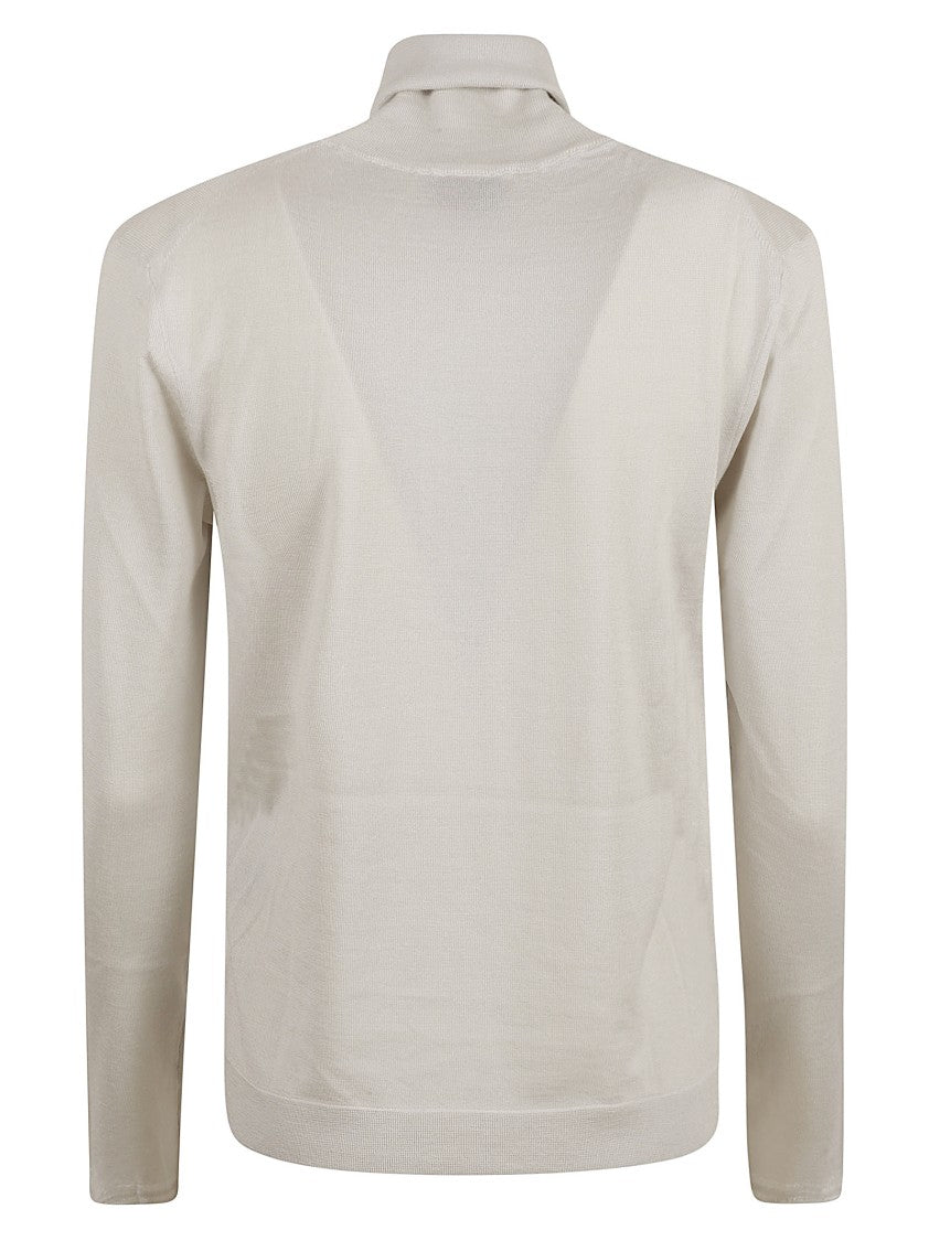 Fitted Silver Sweater With High Neckline