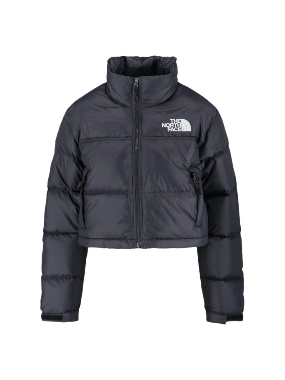Short Down Jacket With Detachable Hood And Embroidered Logos