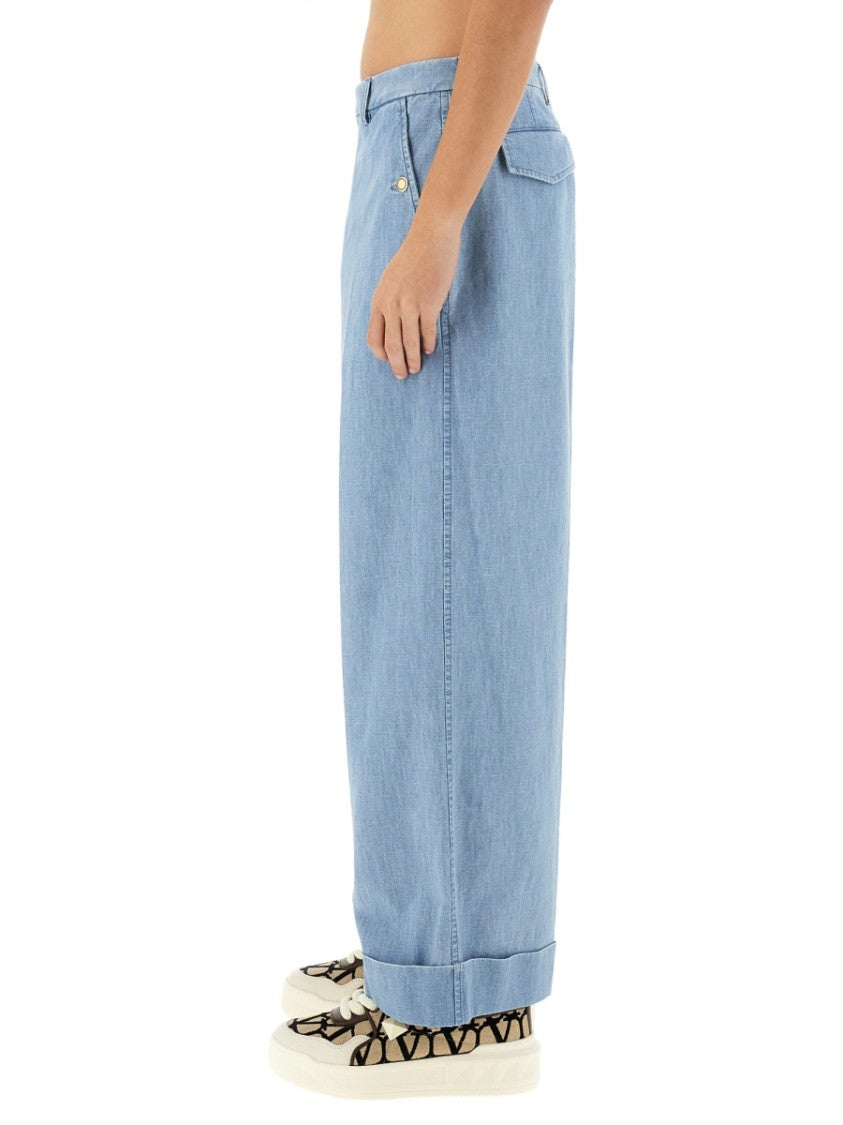 Denim Pants With Distinctive Lapels