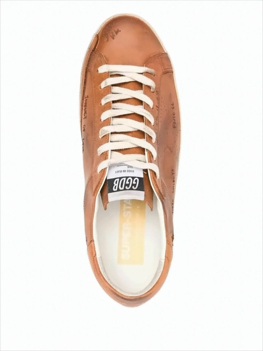 Low-Top Brown Leather Sneakers with Vintage Finish