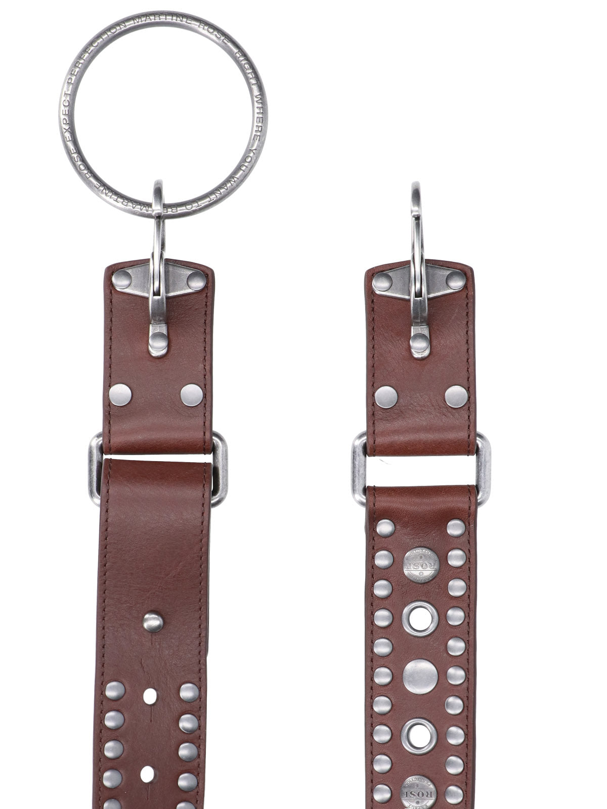 Brown Studded Leather Ring Belt