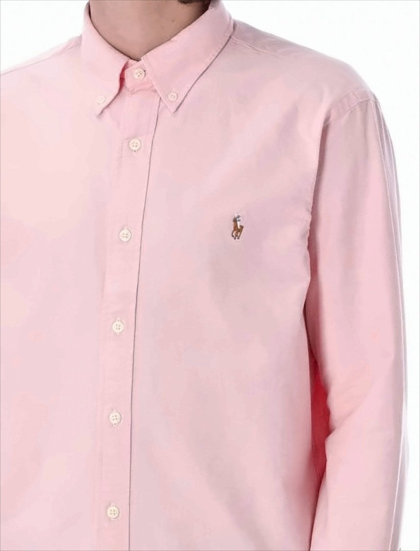 Soft Pink Long-Sleeve Button-Down Shirt With Relaxed Fit