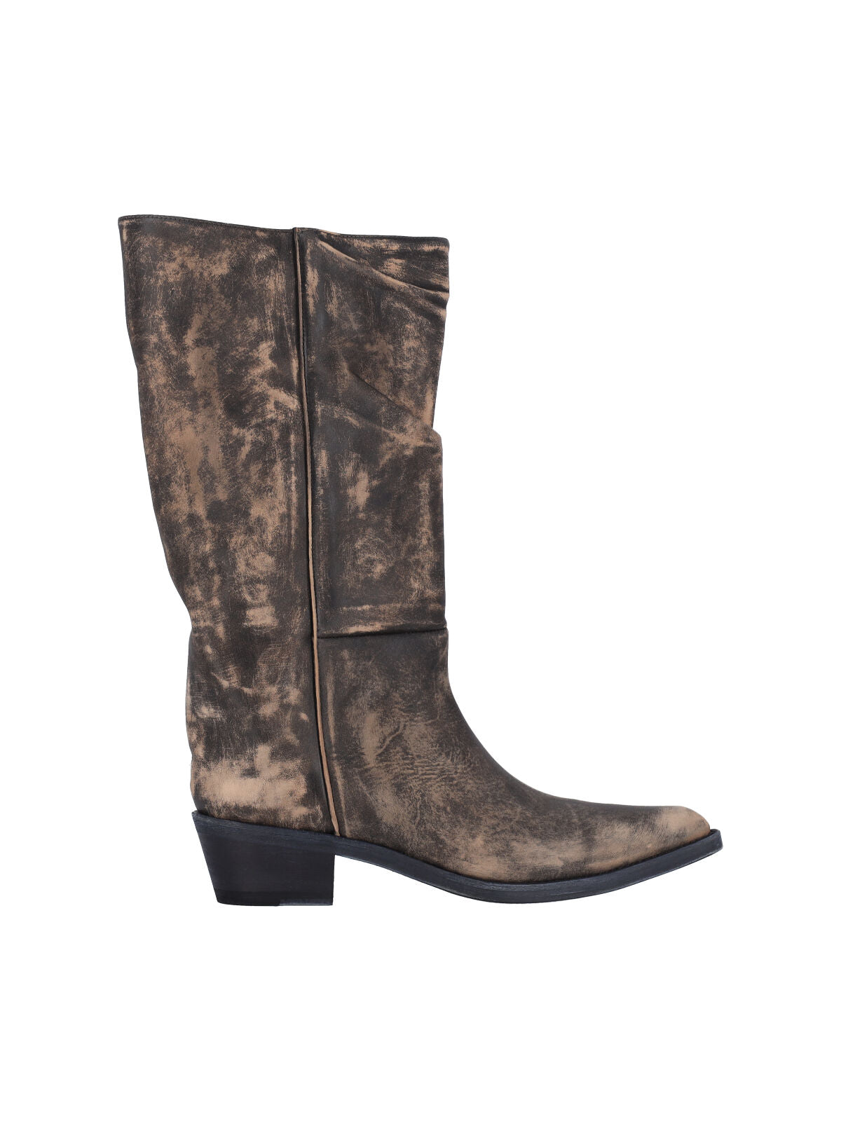 Mid-Calf Boots With Squared Pointed Toe And Embossed Detailing