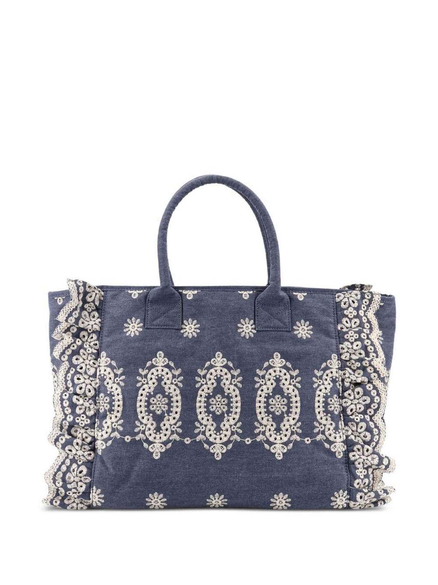 Intricate Lace-Embroidered Rectangular Tote Bag