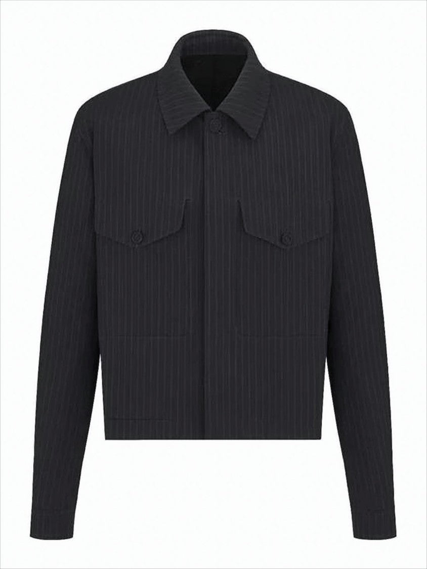 Cropped Pinstripe Wool Jacket