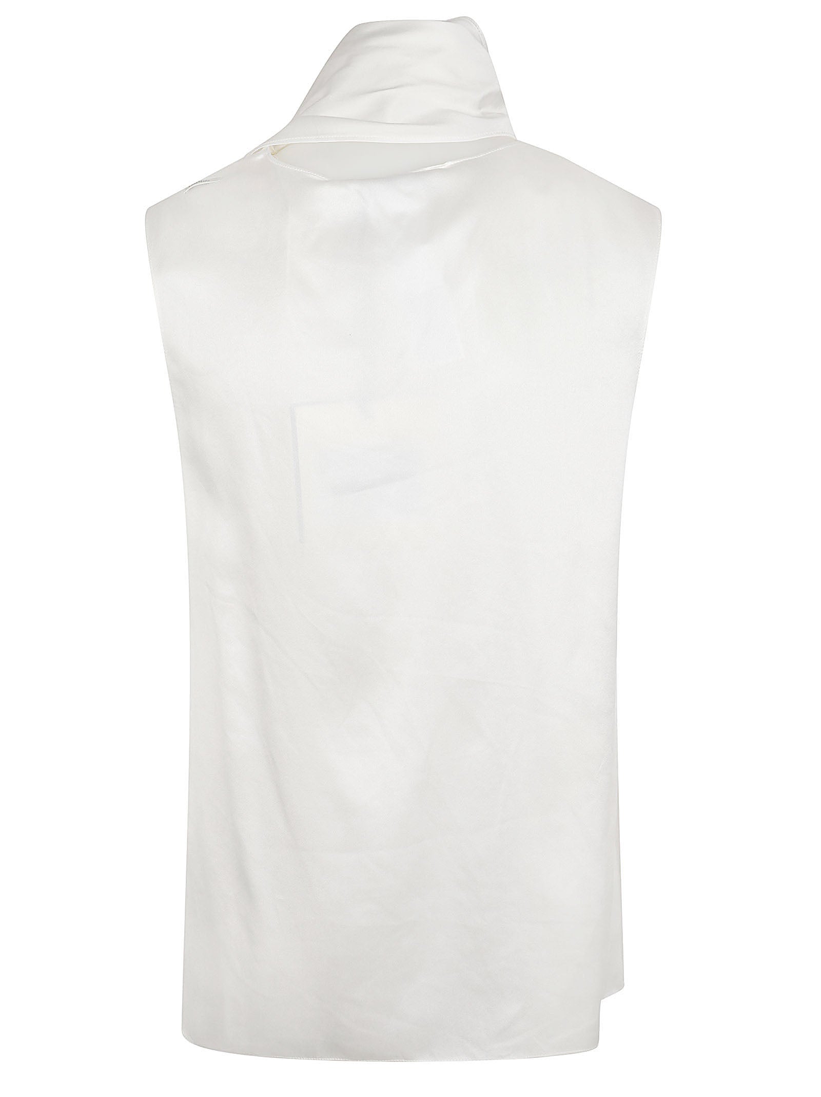 Sleeveless Silk Top with Draped Neckline and Flowing Detail
