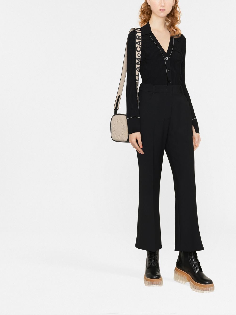 Black Trousers Tailored Wide-Leg Fabric Pants