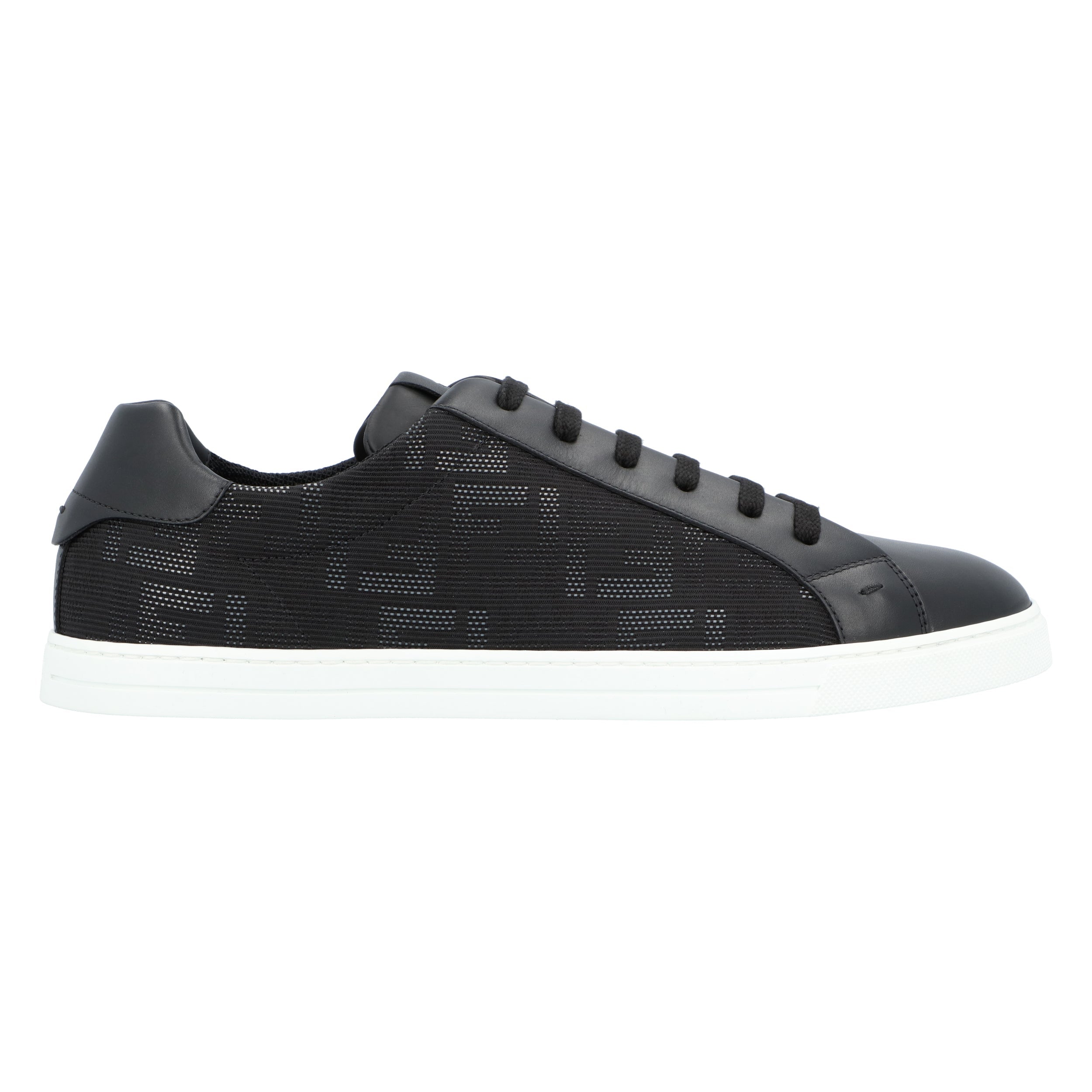 Textured Black Fabric Sneakers With Leather Accents