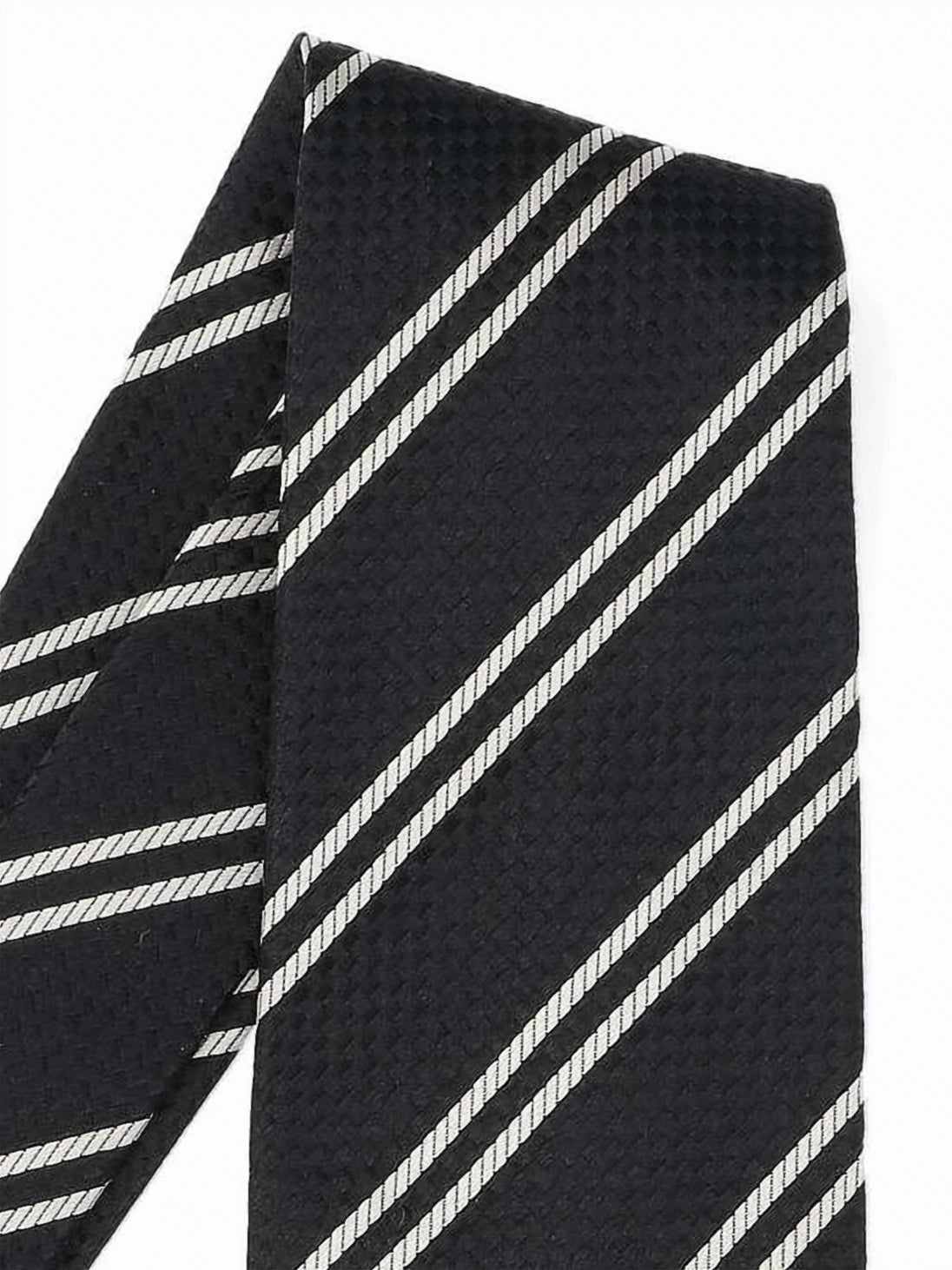 Textured Silk Necktie With Diagonal White Stripes