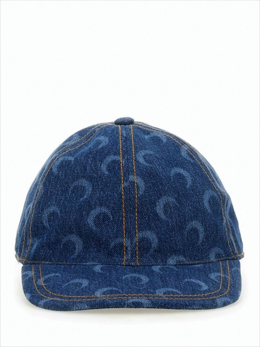 Denim Cap with Crescent Moon Pattern