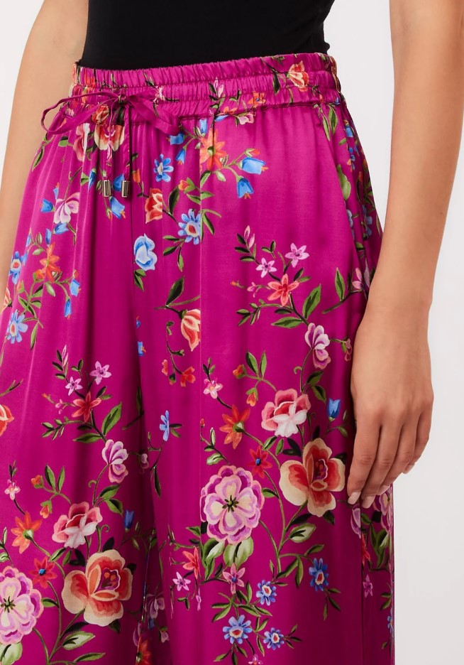 Viscose Satin Elastic Waist Palazzo Trousers