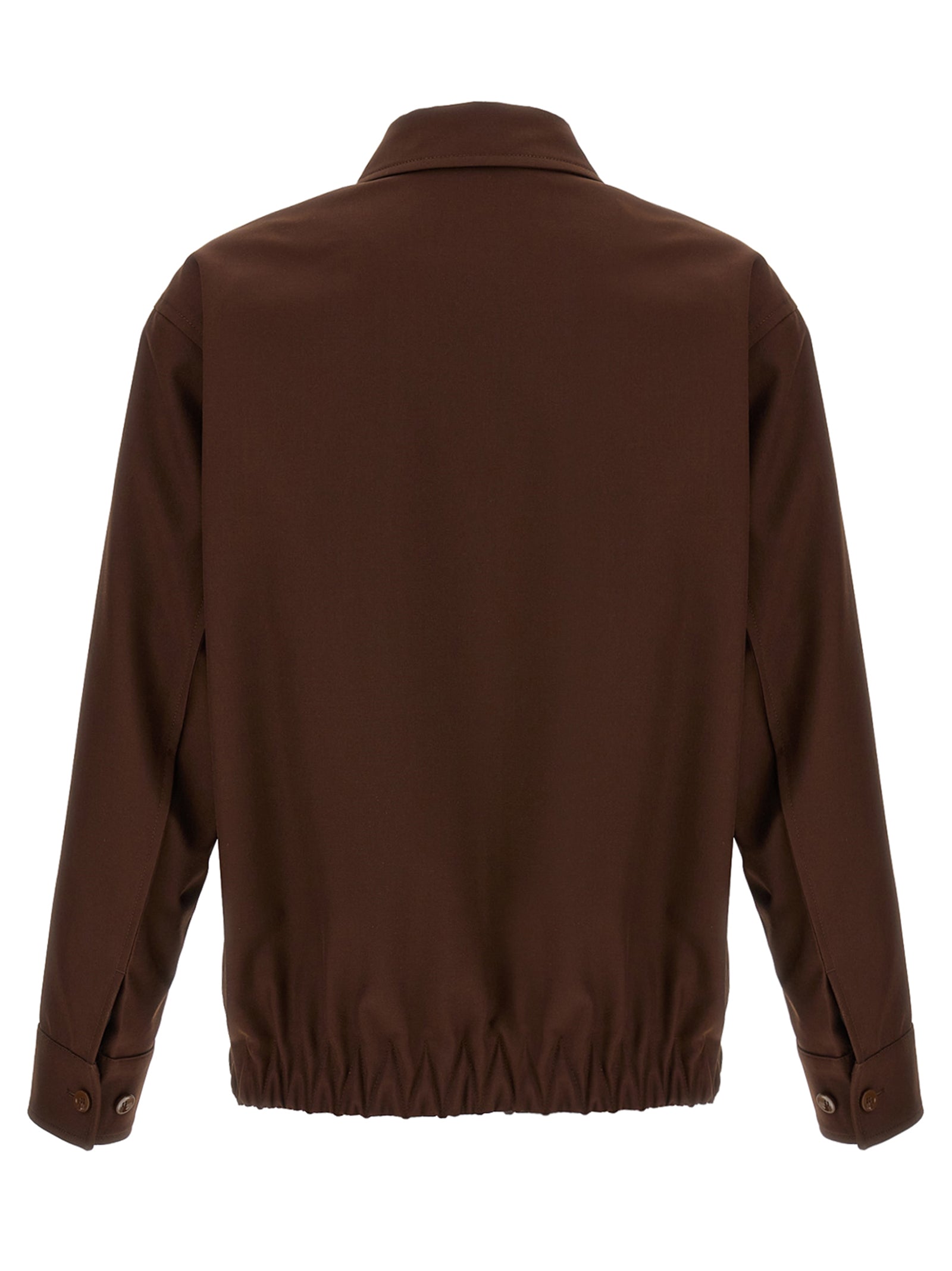 Wool Twill Jacket with Classic Collar and Front Zip Closure