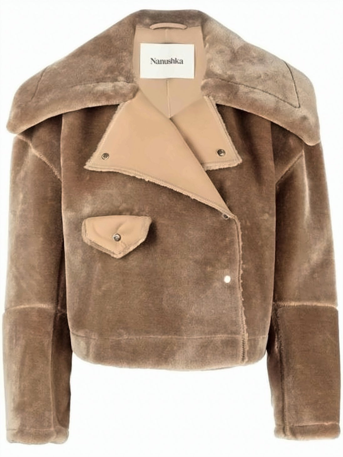 Plush Cropped Coat with Oversized Collar