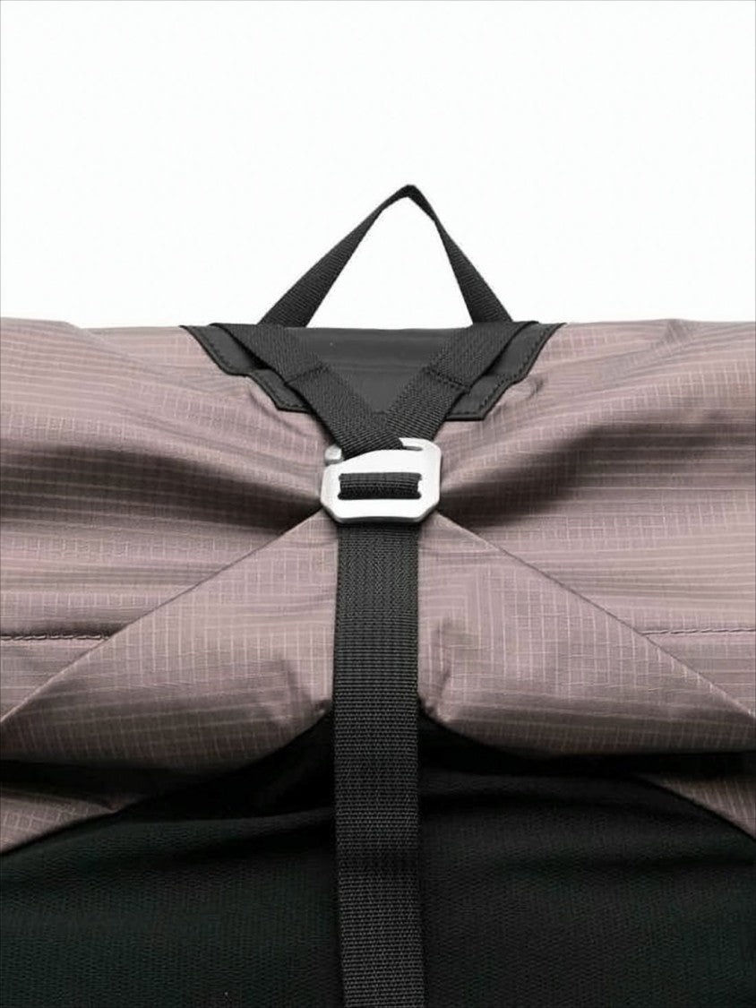 Roll-Top Grey Polyamide Backpack With Padded Straps