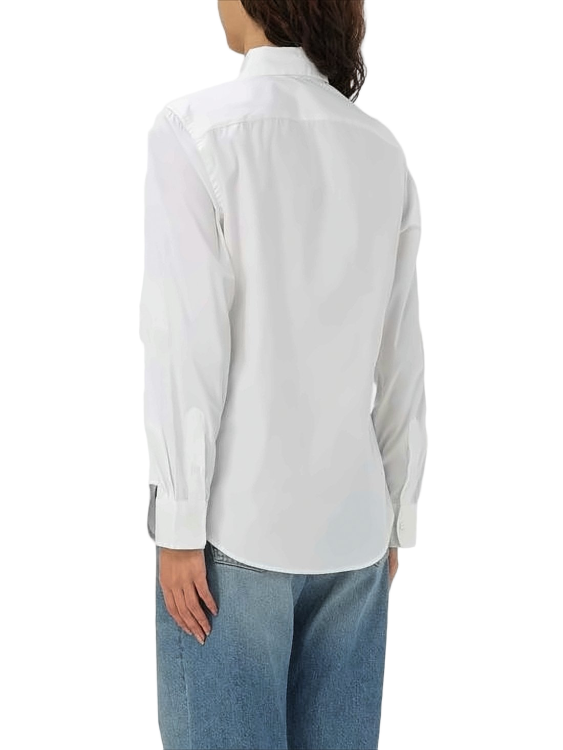 Long-Sleeve White Cotton Shirt with Pointed Collar