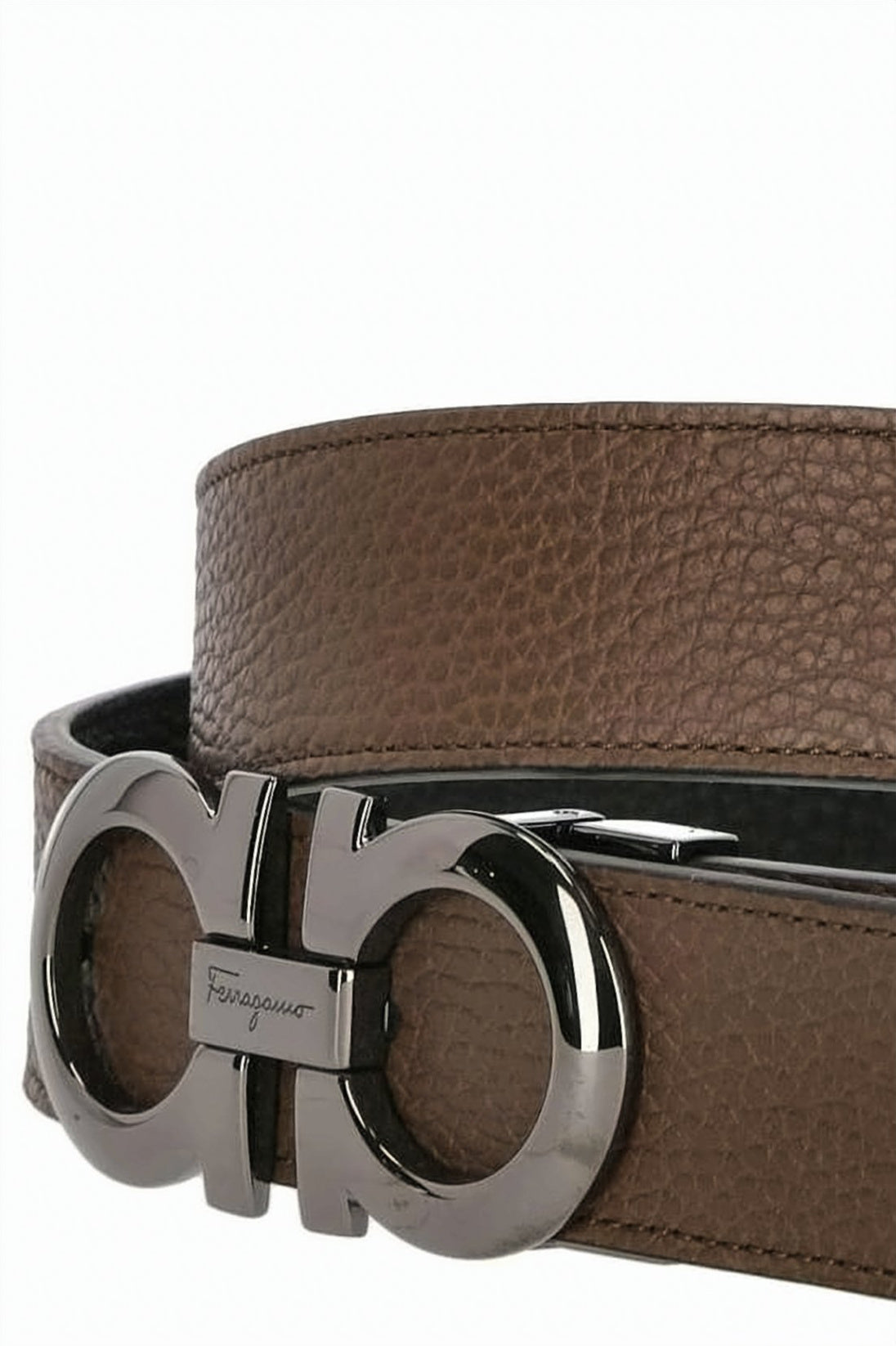 Textured Calf Leather Belt with Double-Ring Buckle