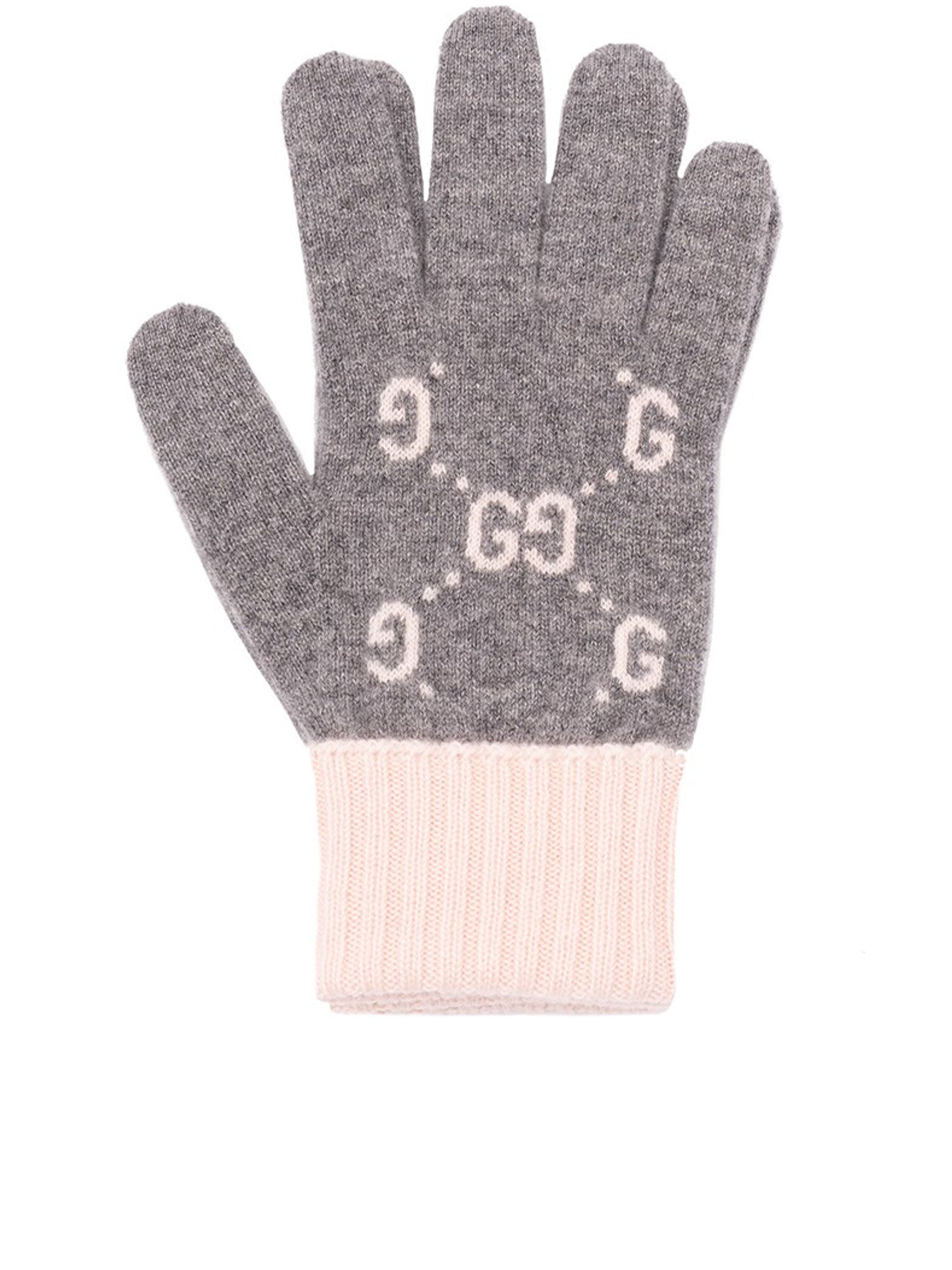 Grey Guancie Knitted Cashmere Logo Gloves