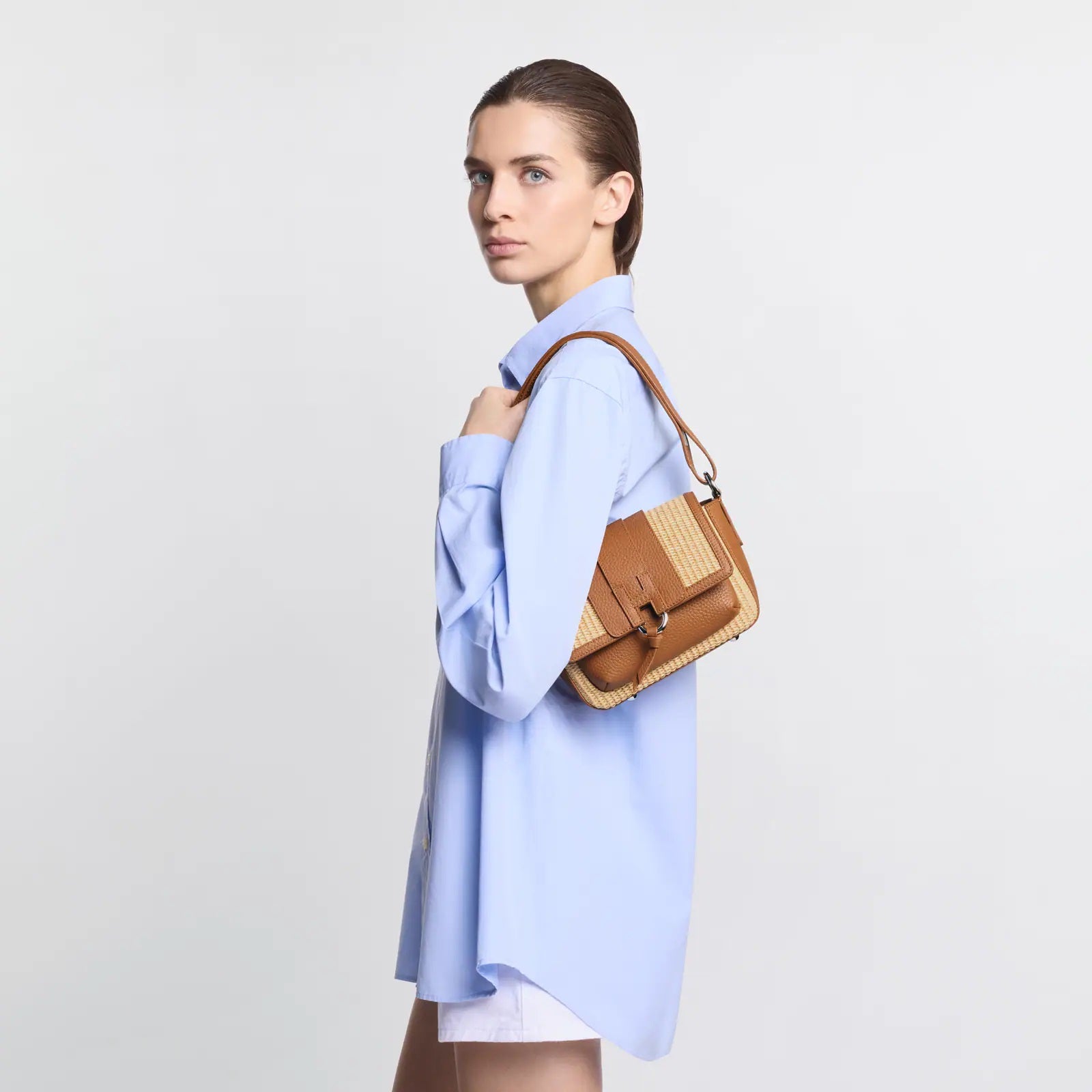 Beige Brown H01X Flap Bag Raffia Shoulder Bag