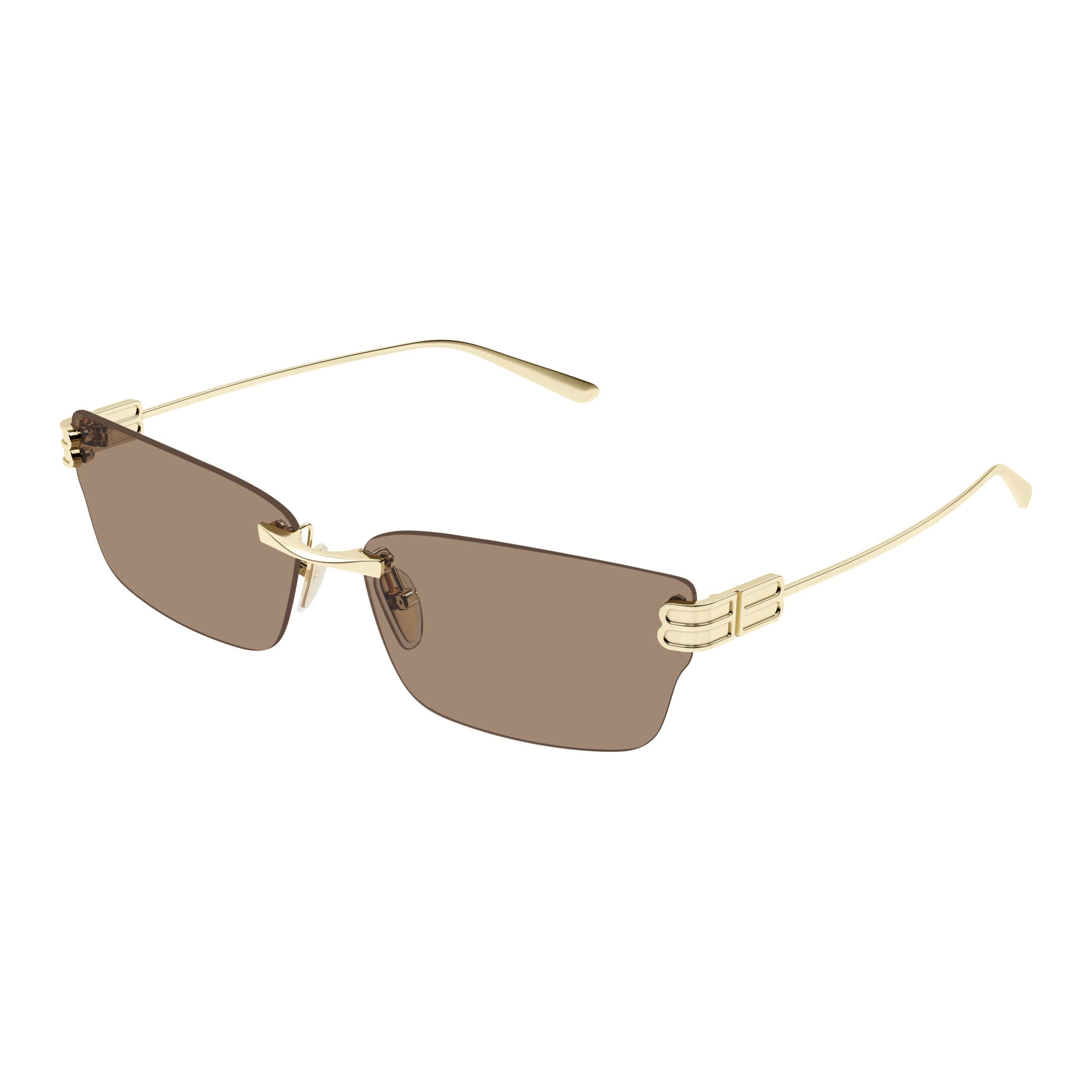 Rimless Gold Metal Sunglasses With Rectangular Brown Lenses