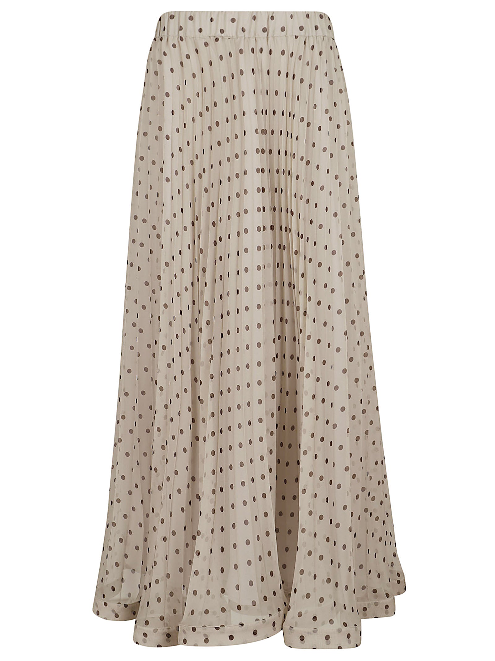 Flowing Nude Skirt with Brown Polka Dots