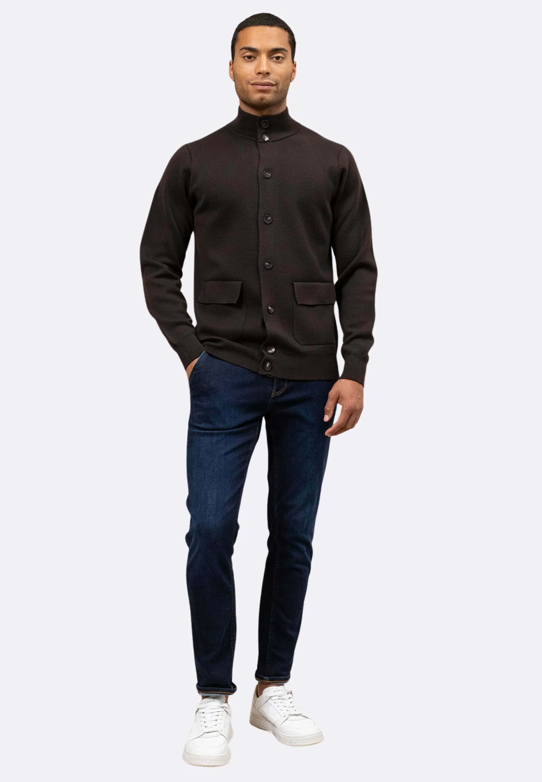Refined Cardigan With High Collar