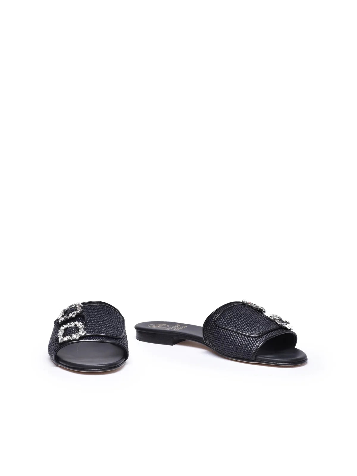 Black Raffia Leather Women's Sandals