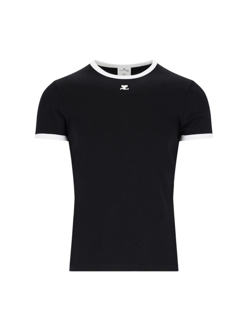 Short-Sleeved Fitted Top with Contrast Trim