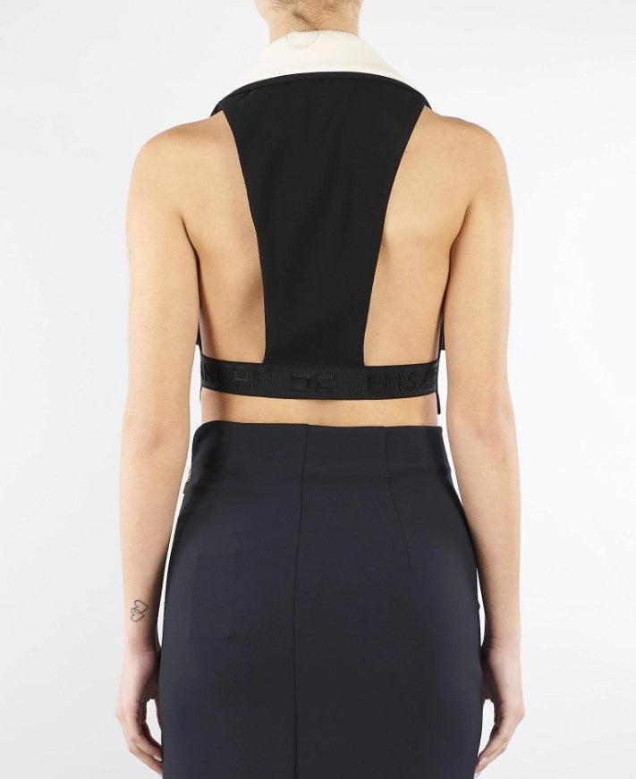 Cropped Maxi Collar Open Back Gilet
