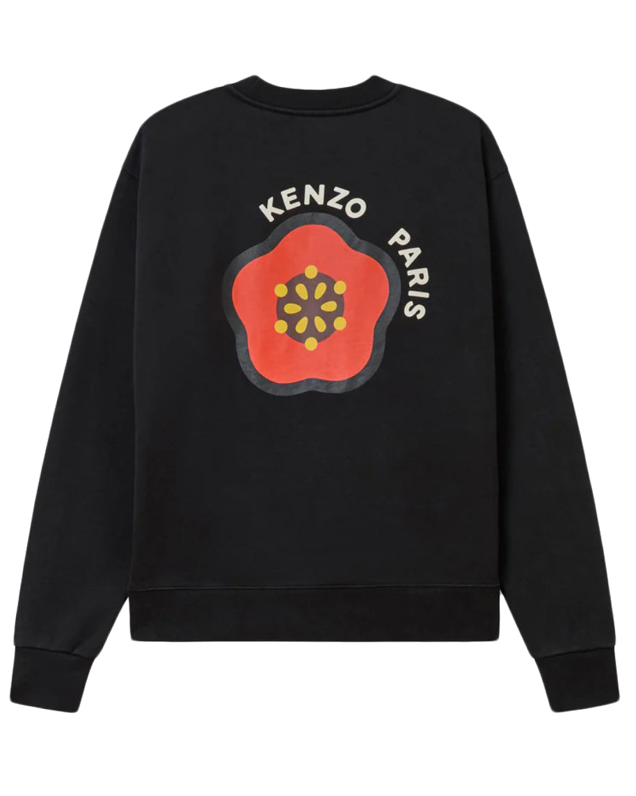 Long-Sleeve Black T-Shirt with Floral Emblem