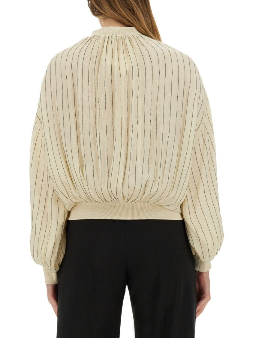 Silk Bomber Jacket With Subtle Stripes