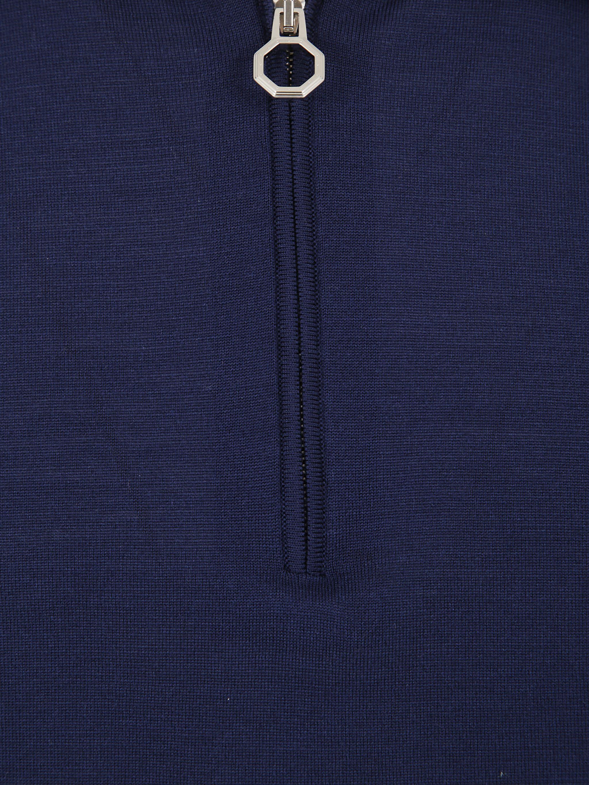 Zip-Closure Polo Sweater with Fitted Waistband