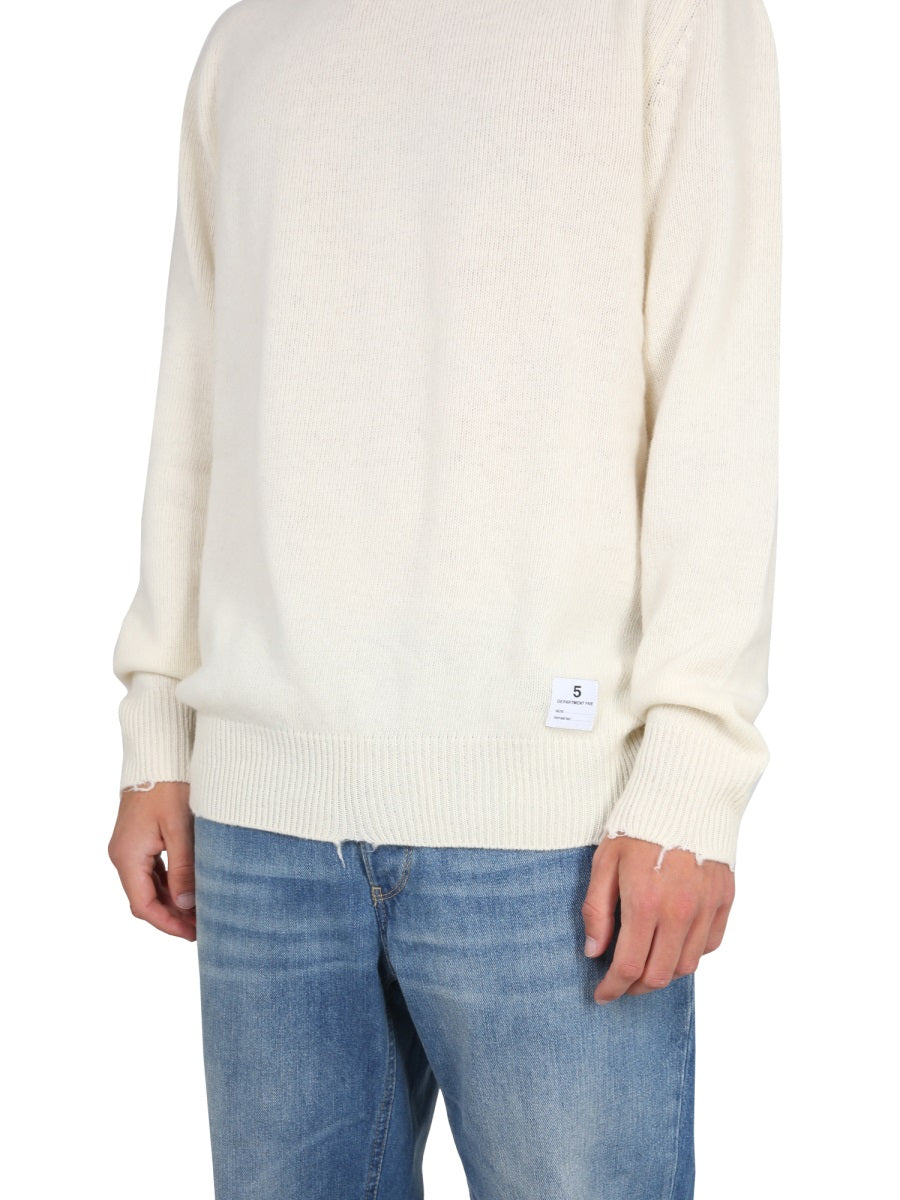 Ribbed Collar Sweater With Cross-Neck Detail