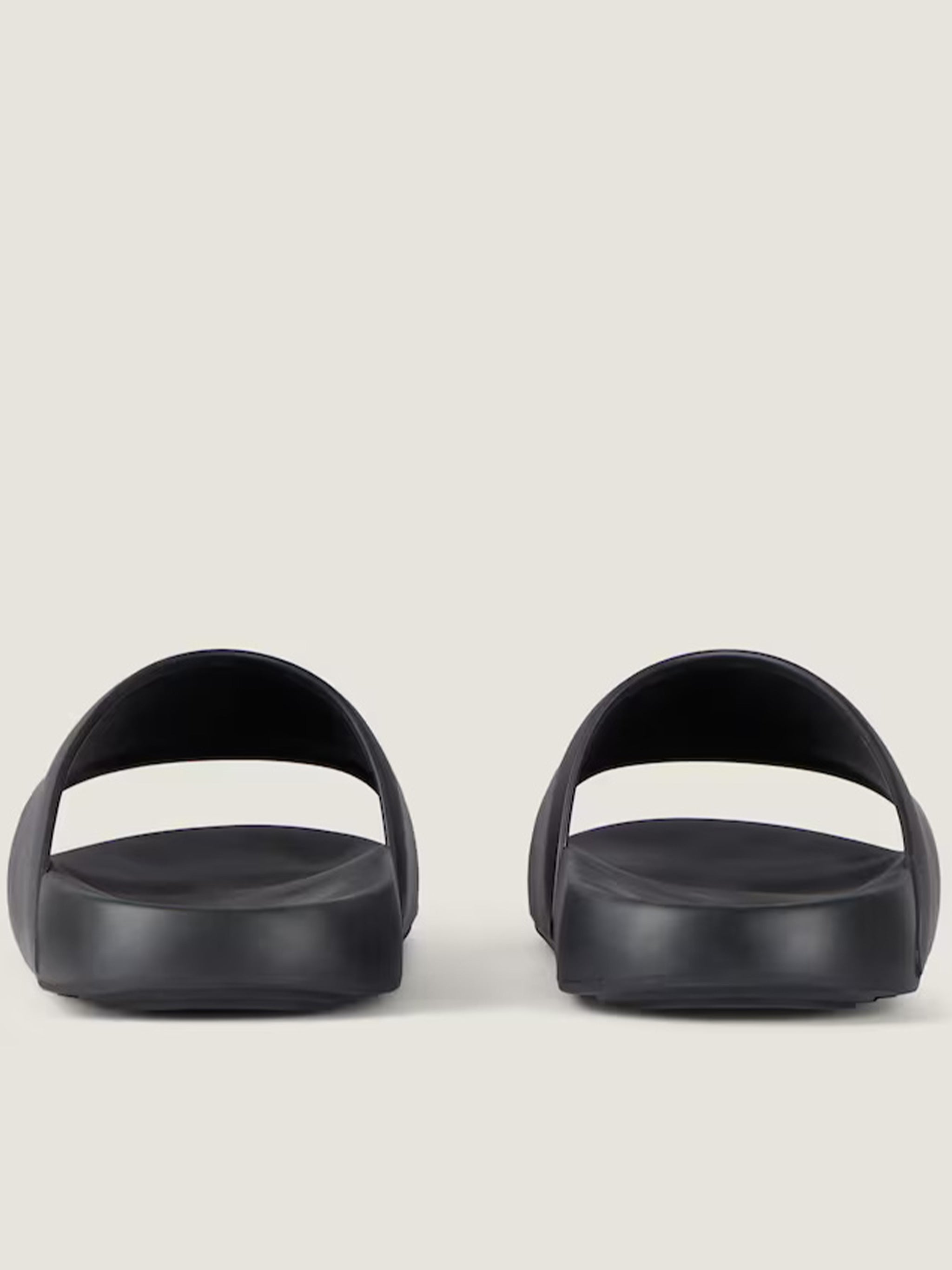 Label Slide Black Polyurethane Logo Sandals