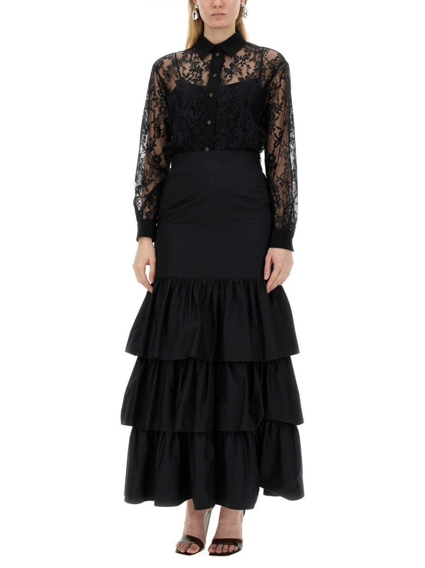 Black Lace Shirt With Intricate Floral Patterns