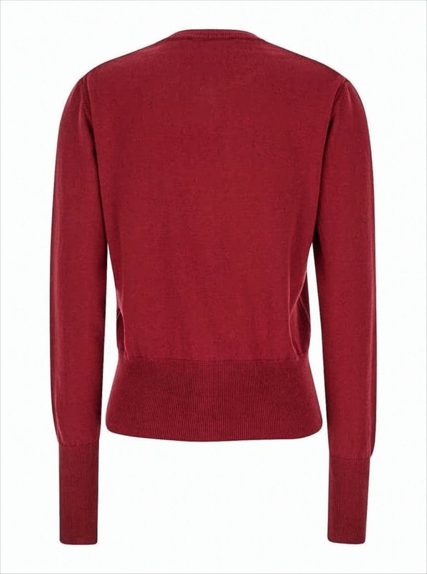 Classic Red Cashmere Blend Cardigan with Embroidered Emblem