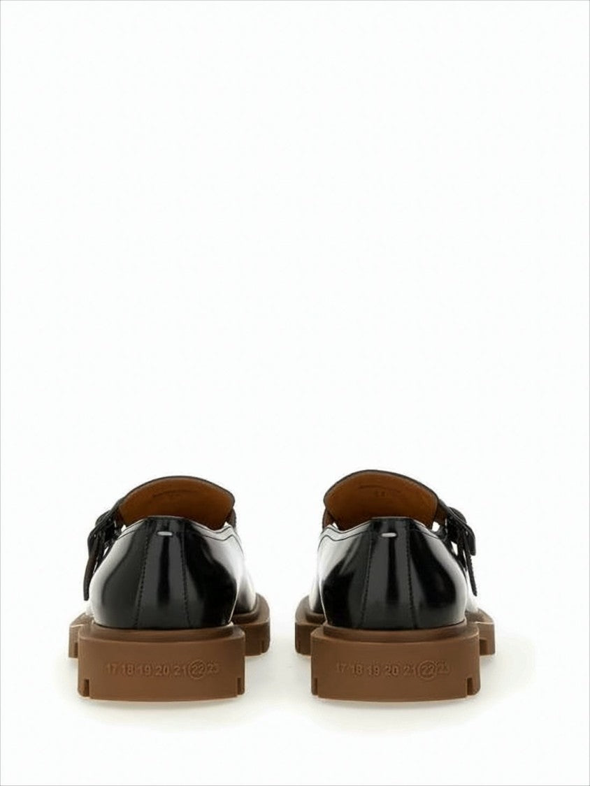 Polished Black Calf Leather Loafers With Buckle Strap