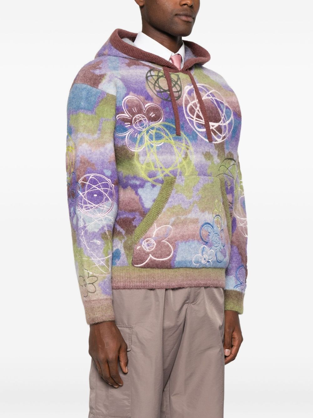 Multicolor Abstract Floral and Geometric Pattern Hoodie