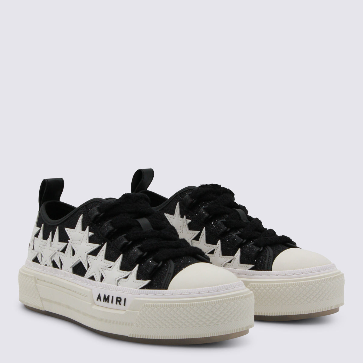 Black Leather Stars Court Sneakers