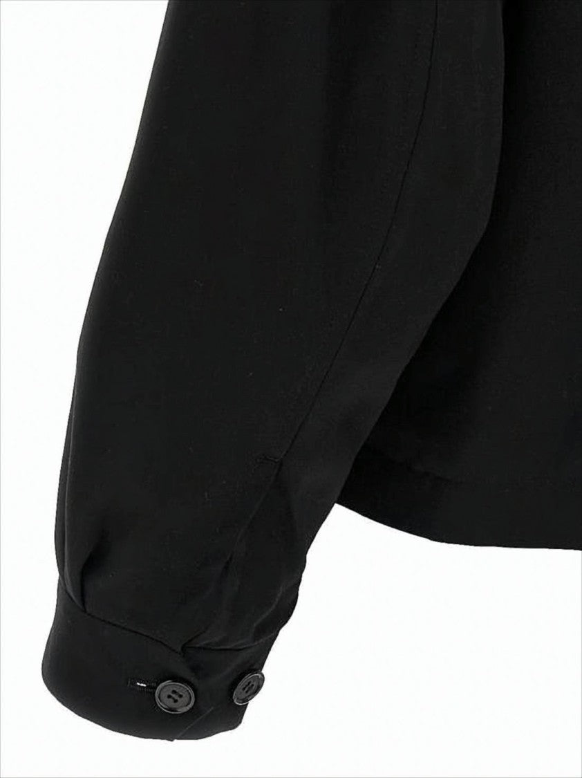 Cropped Black Bomber Jacket with Classic Collar