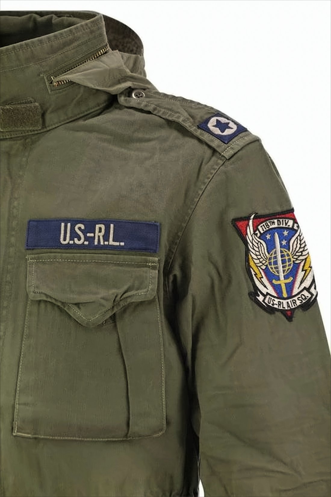 Military-Inspired Green Jacket With Adjustable Hood And Pockets